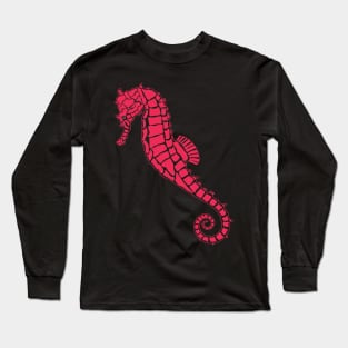 Vivid Pink and Blue Seahorse Design Long Sleeve T-Shirt